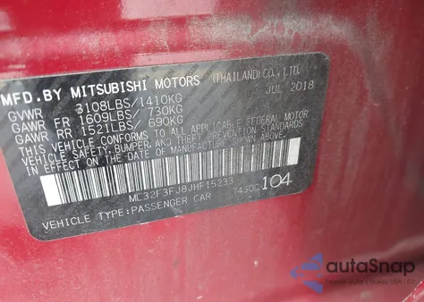 2018 Mitsubishi Mirage G4 Es from USA, damaged, VIN ML32F3FJ8JHF15233